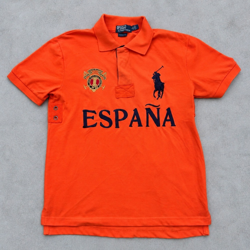 Polo Ralph Lauren Mens Orange Big Pony Espana Spain Polo Shirt Custom Fit M